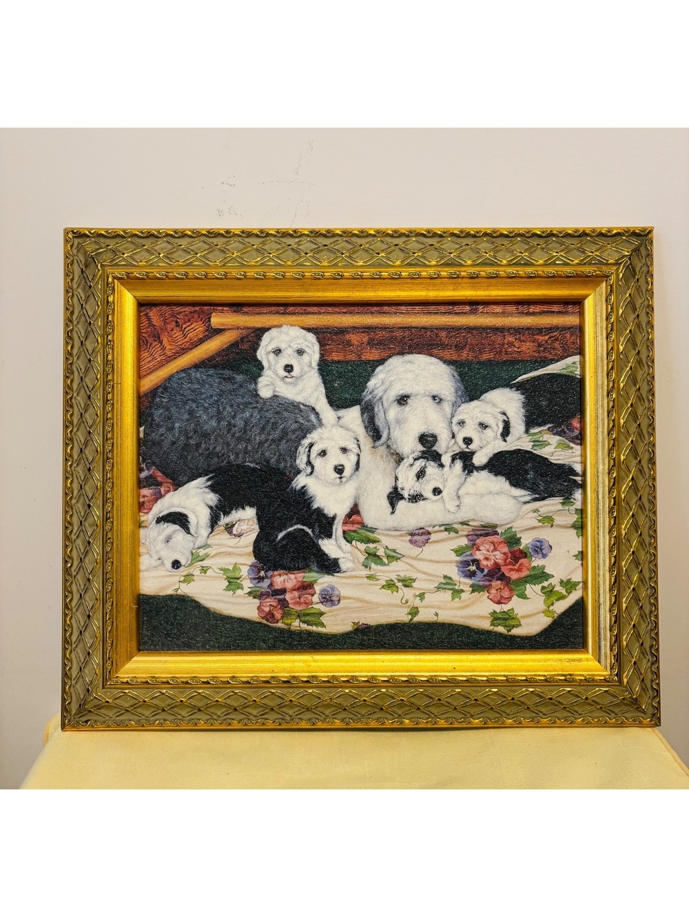 framed lithograph art print  Dog Family Wall Art 1990s The Bombay Company